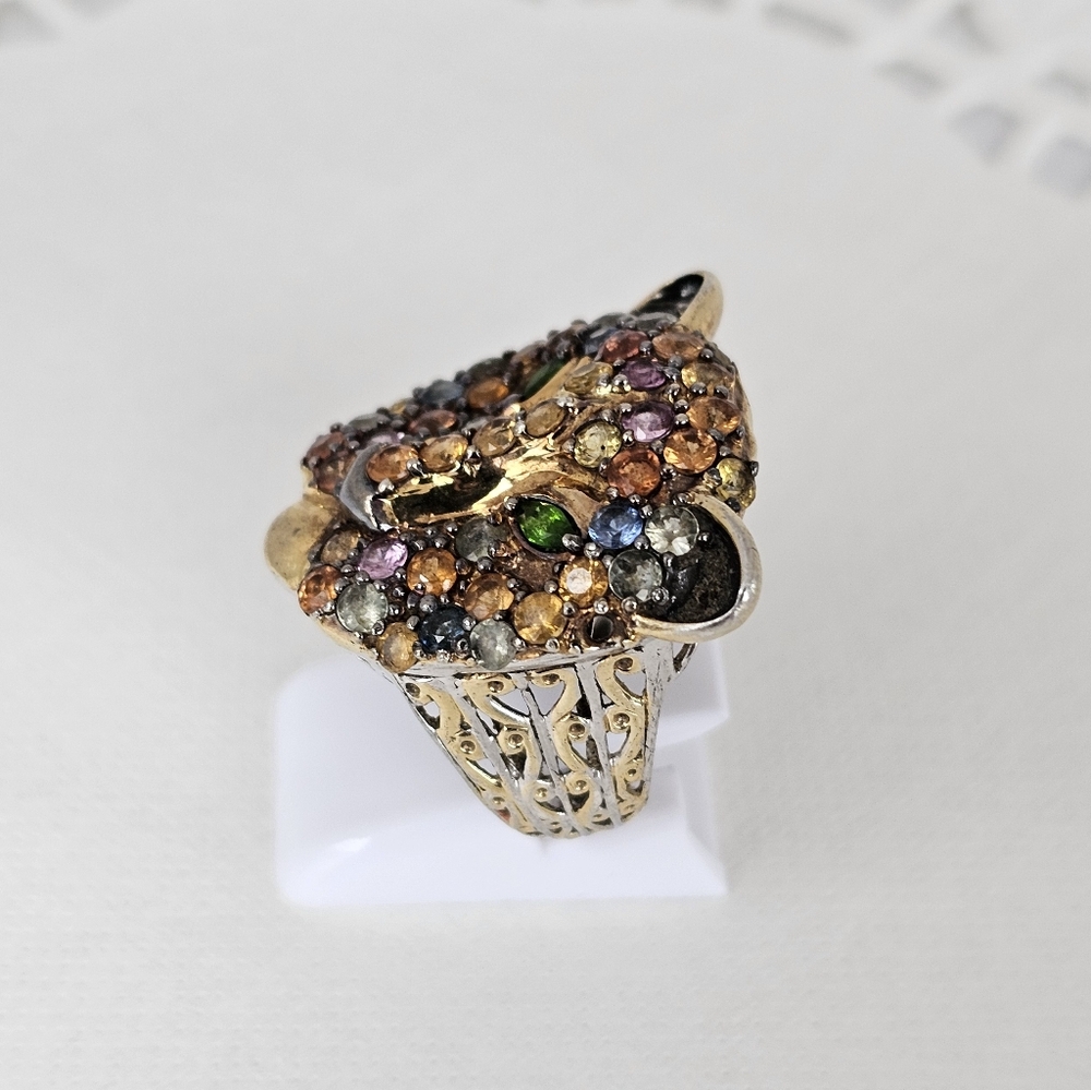 Gems En Vogue Natural Multi Sapphire Ring Palladium Sterling Silver 24k Size 7! - Picture 3 of 6